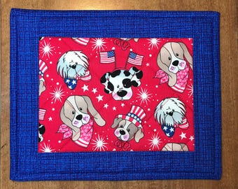 Quilted mug rug, patriotic dog snack mat, item #7