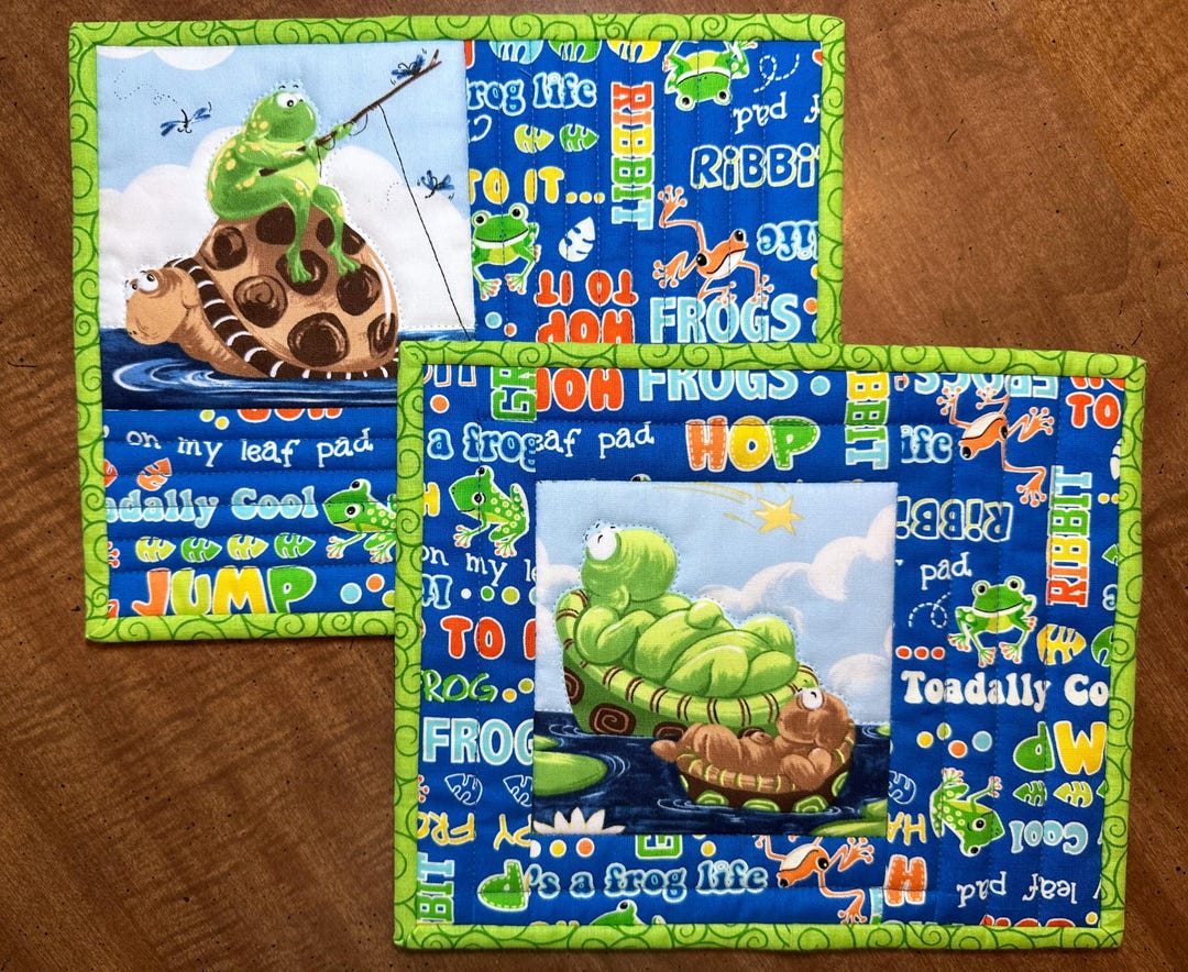 Quilted Frog or Turtle Mug Rug, Frog Snack Mat, Turtle Snack Mat, Item ...