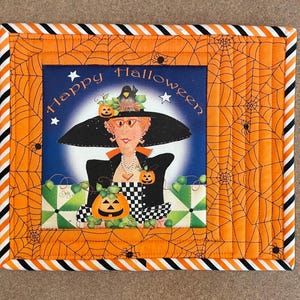 Quilted Halloween mug rug, fancy Halloween lady snack mat, item #118
