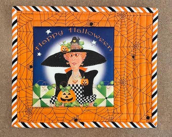 Quilted Halloween mug rug, fancy Halloween lady snack mat, item #118