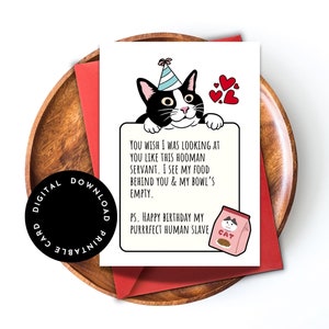 Human servant birthday | cat card | for pet lovers | pet owners | printable birthday card | printable cat card | funny cat card | 5x7 |pdf