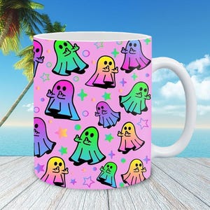 Preppy Geist Halloween Becher, 11 Unzen 15 Unzen Büro Kaffeebecher, lustige Dekor Halloween Geschenkidee, Party Nacht Reisebecher 24725AT36