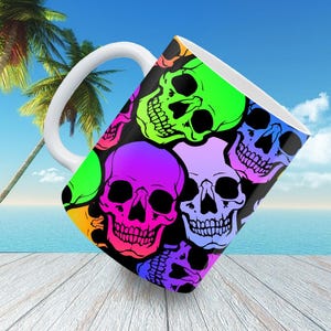 Preppy Schädel Halloween Becher, 11 Unzen 15 Unzen Büro Kaffeebecher, lustige Dekor Halloween Geschenkidee, Party Reisebecher 24725AT37