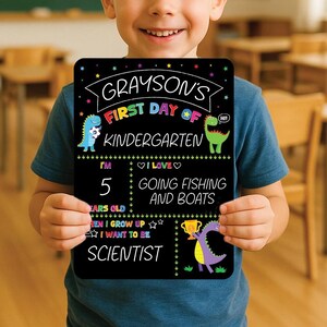 Dino First & Last Day School Sign, Kindergarten, Pre-K Gift, Back to School Black School Board, Supplies for Kids 2725AT129