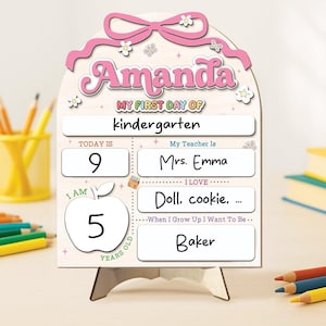 Personalized First Day of School Sign, Coquette Back To School Sign, Kindergarten 1st Day of School Sign, First Day of School Board 8725AT86
