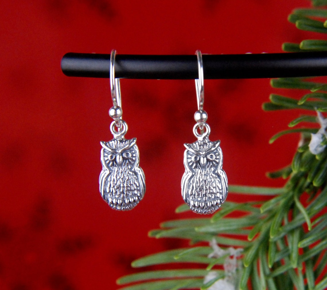 Owl charm earrings in sterling silver owl earrings bird Etsy