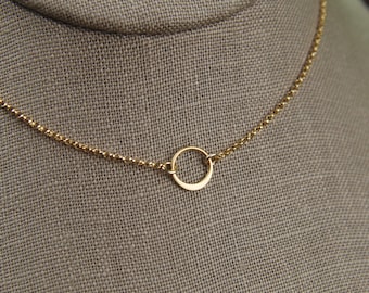 Tiny gold circle link and gold filled necklace, tiny circle necklace, infinity necklace, simple gold necklace, gold ring