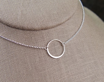 Sterling silver asymmetrical circle necklace, medium circle, infinity necklace, eternity necklace, karma necklace, minimalist, wedding