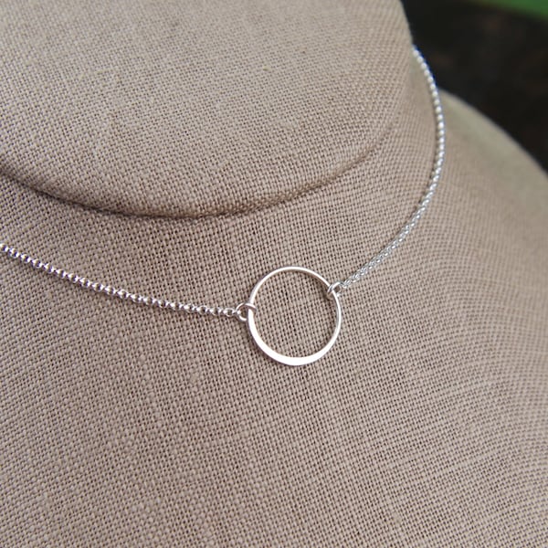 Sterling silver asymmetrical circle necklace, medium circle, infinity necklace, eternity necklace, karma necklace, minimalist, wedding