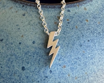 Sterling Silver Lightning Bolt Necklace: Charm Pendant, Oval Chain