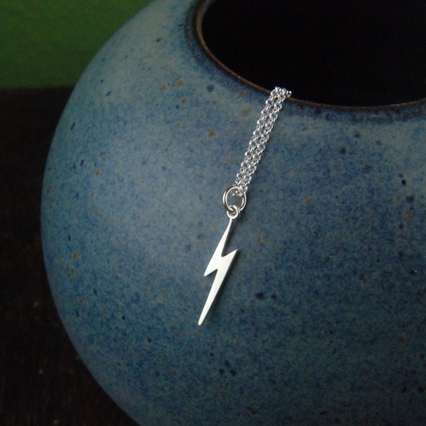 Lightning bolt necklace in sterling silver, lightning bolt charm, lightning necklace, bolt necklace, silver lightning, long necklace