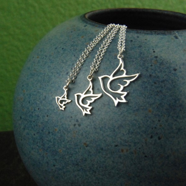 Sterling Silver Dove Necklace: Bird Pendant Charm