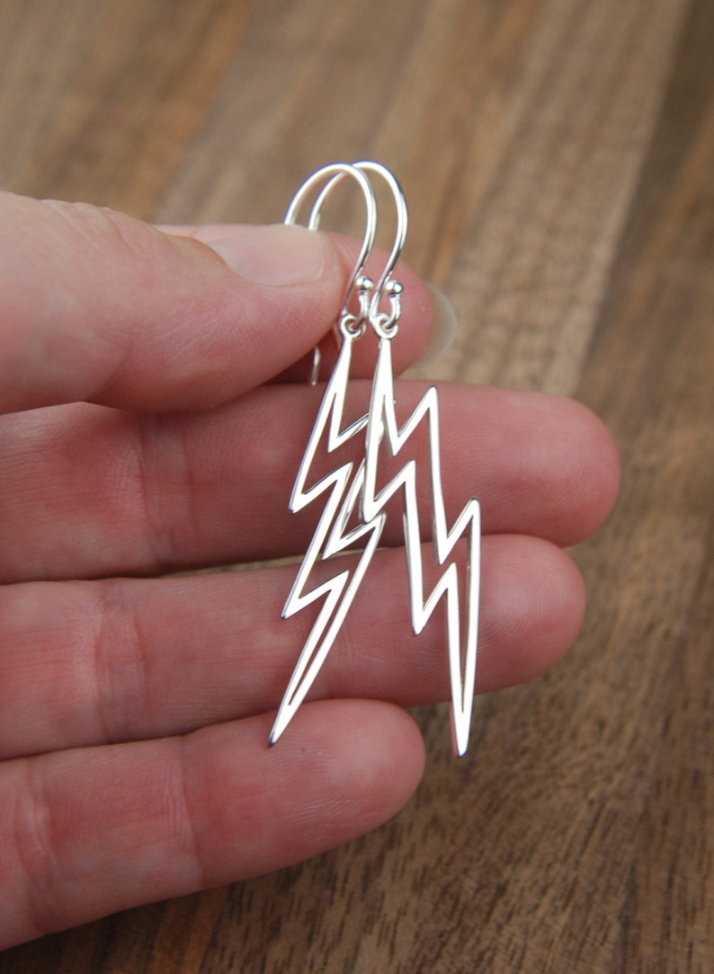 Large Sterling Silver Lightning Bolt Earrings Silver Bolt Etsy