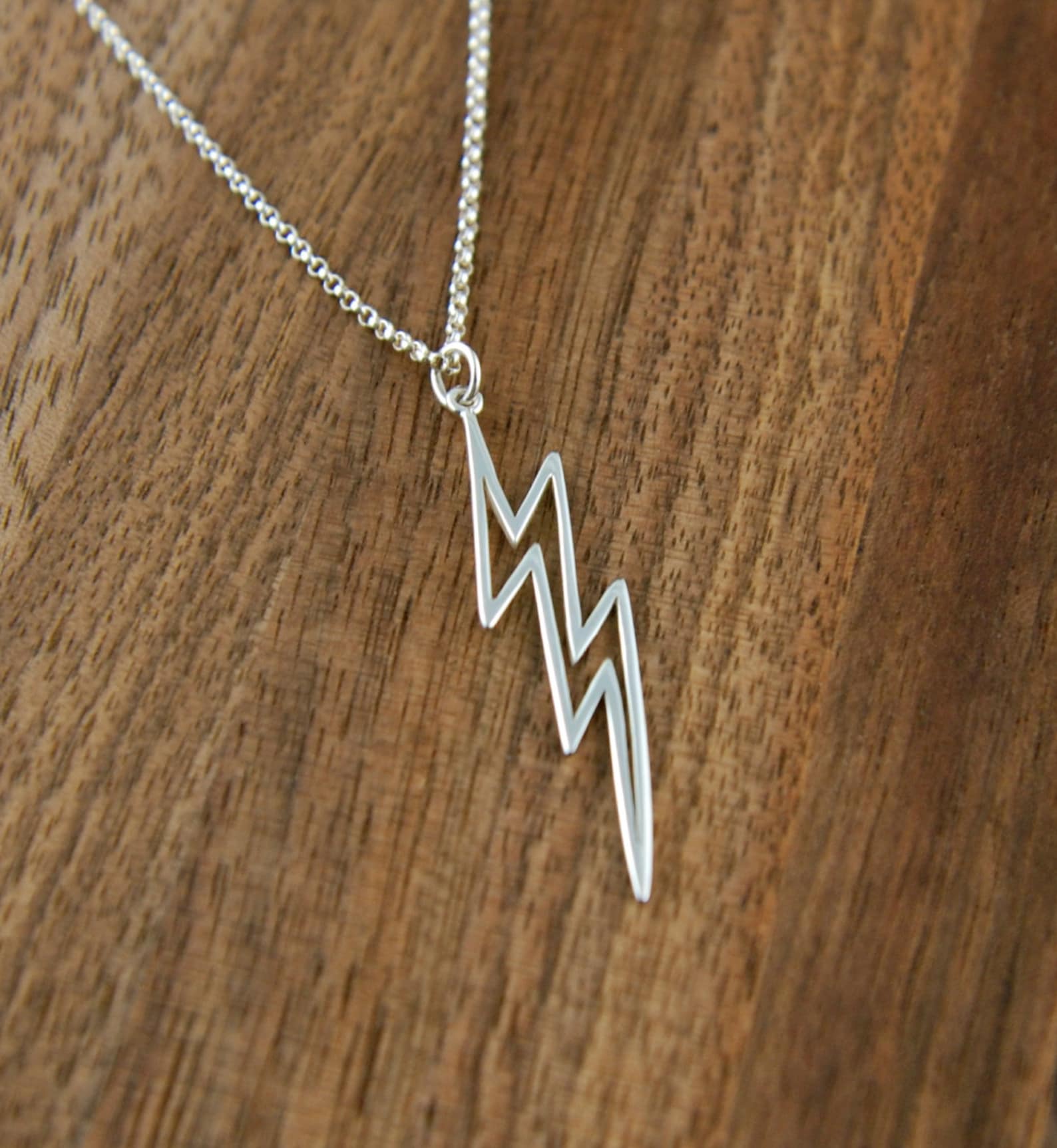 Large Lightning Bolt Necklace in Sterling Silver Lightning Etsy