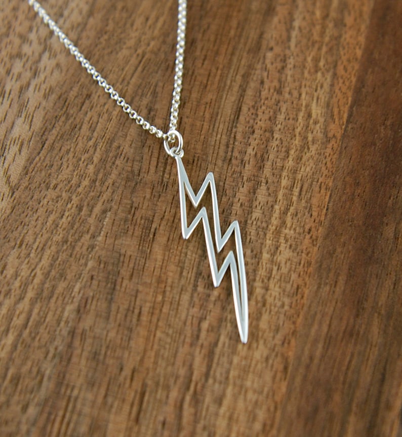 Large Lightning Bolt Necklace in Sterling Silver Lightning Etsy