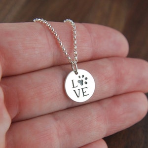 Sterling Silver Love Paw Print Necklace: Pet Memorial Jewelry