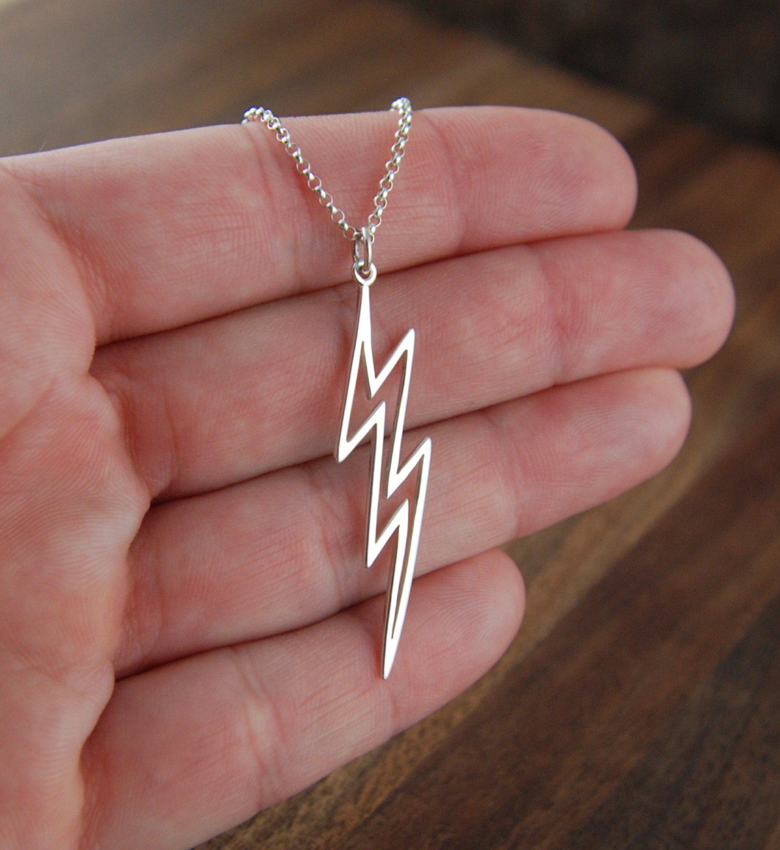 Large Lightning Bolt Necklace in Sterling Silver Lightning Etsy