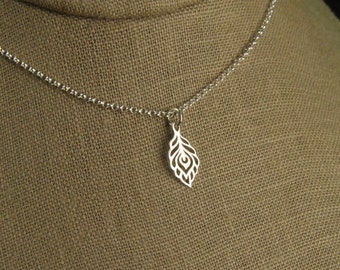 Sterling Silver Peacock Feather Necklace: Tiny Bird Charm
