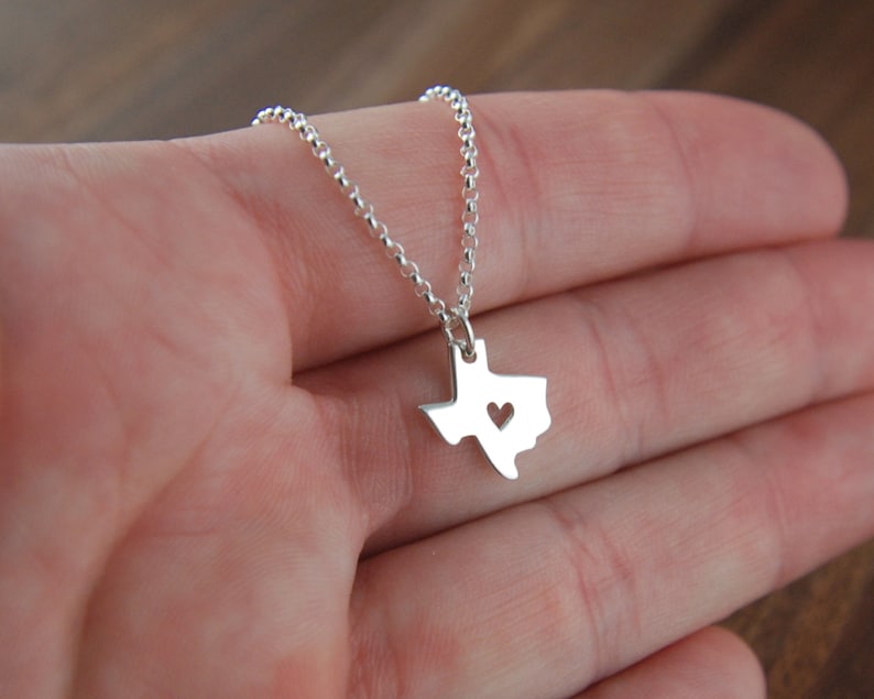 Texas state charm with heart necklace in sterling silver, heart of Texas, lone star state, cowboy, state of Texas, western, Texas necklace image 2