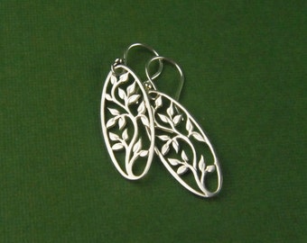 Sterling silver tree of life earrings, oval pendants, oval earrings, tree earrings, silver tree earrings, mother's day