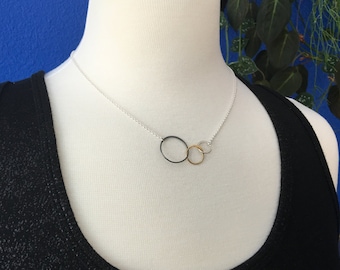 Mixed Metal Linked Circle Necklace: Sterling Silver, Bronze