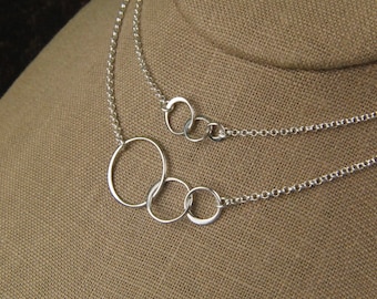 Sterling Silver Linked Circles Necklace: Entwined Rings, Infinity Design