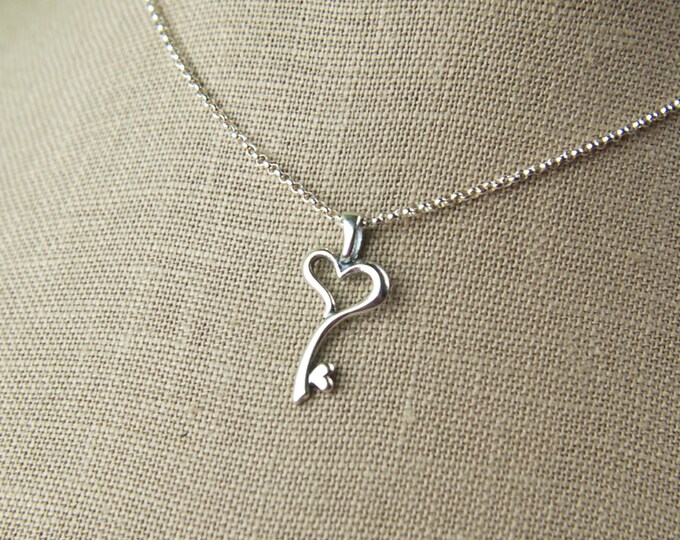 Heart Key Charm Necklace in Sterling Silver Sterling Silver Etsy