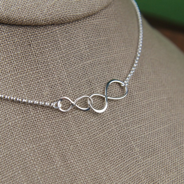 Linked infinity symbols necklace in sterling silver, infinity necklace, sterling silver infinity, eternity necklace, infinite, friendship