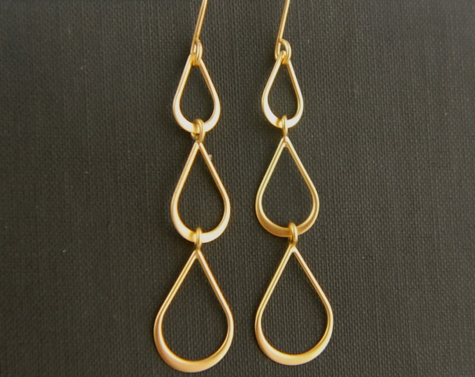 Gold Teardrop Dangle Earrings Long Gold Earrings Pear Shaped Etsy