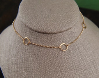 Gold Linked Circle Necklace: 14k Gold Filled Chain, Sterling Silver Links
