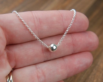 Sterling Silver Bead Necklace: Minimalist Layering Jewelry
