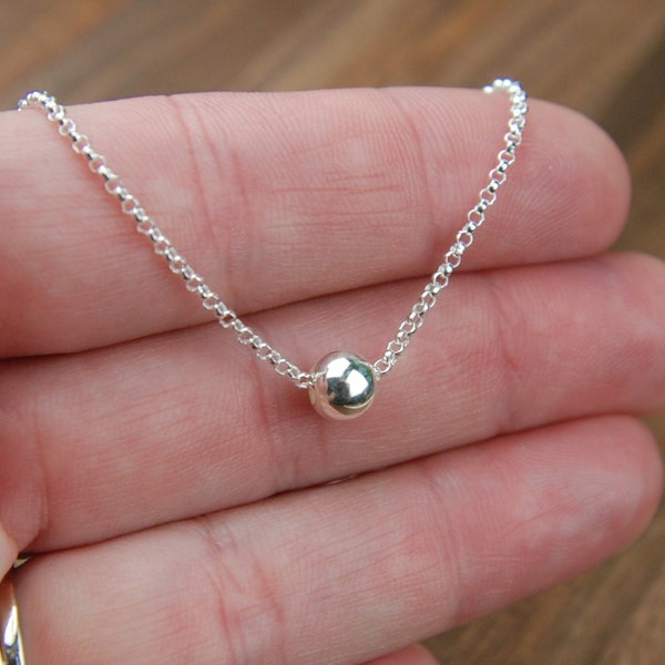 Sterling silver bead necklace, layering necklace, simple, minimalist necklace, single bead, sterling silver bead, silver bead, round bead