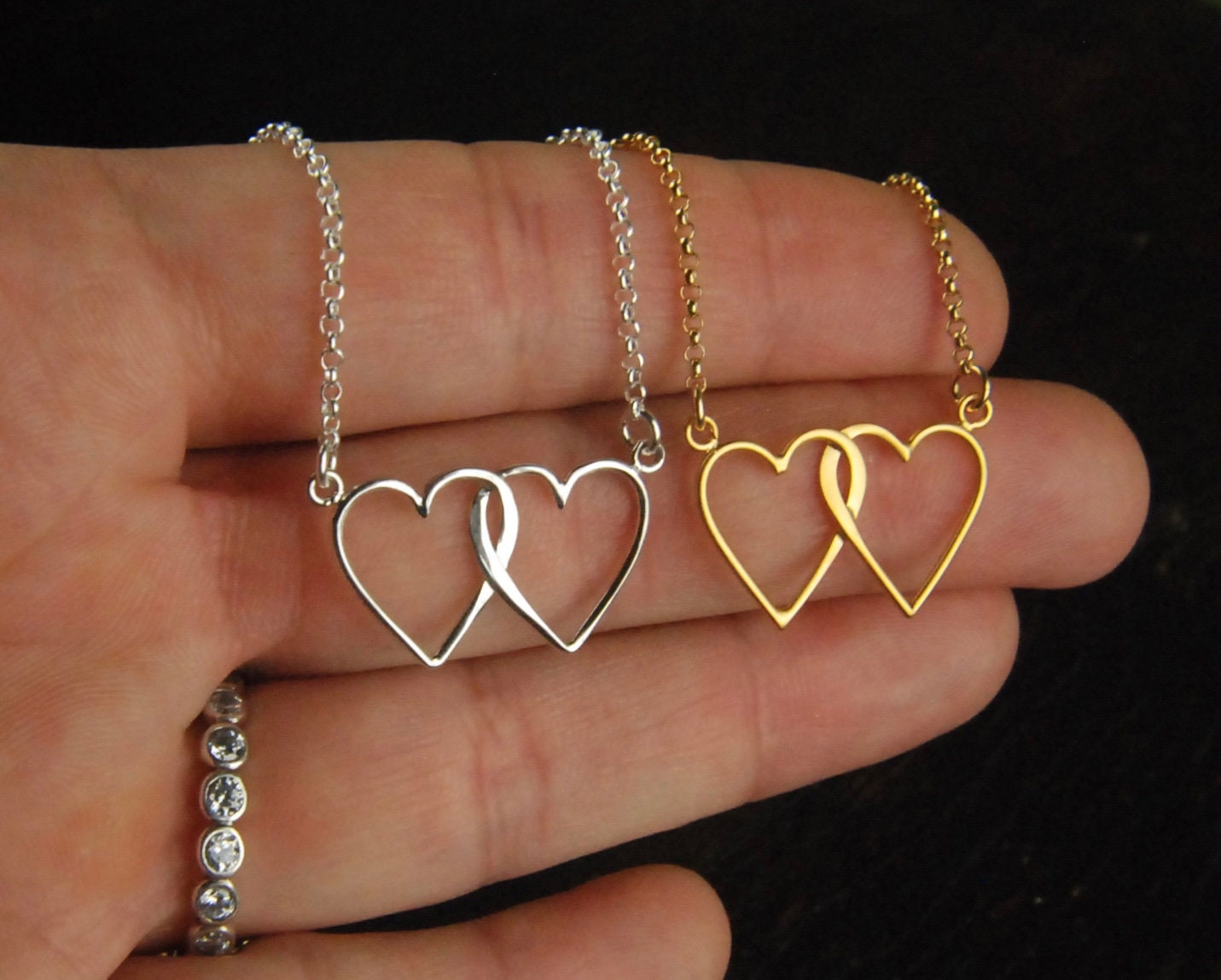 Connected hearts necklace in sterling silver or gold Etsy