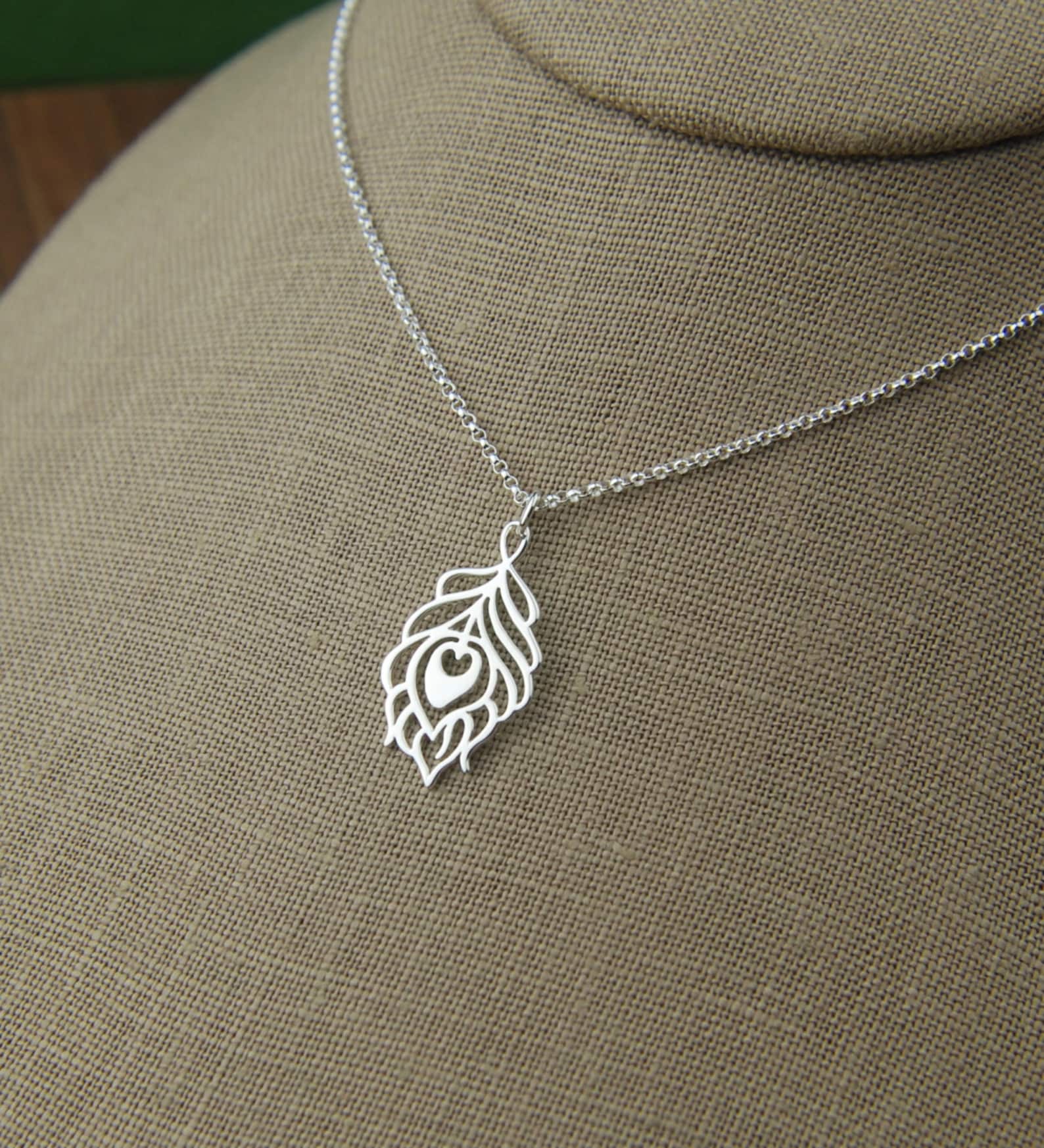 Peacock Feather Pendant Necklace in Sterling Silver Bohemian Etsy
