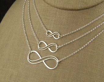 Sterling Silver Double Infinity Necklace: Eternity Knot Bridal Jewelry