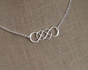 Entwined infinity symbols necklace in sterling silver, infinity necklace, sterling silver infinity, eternity necklace, infinite, friendship