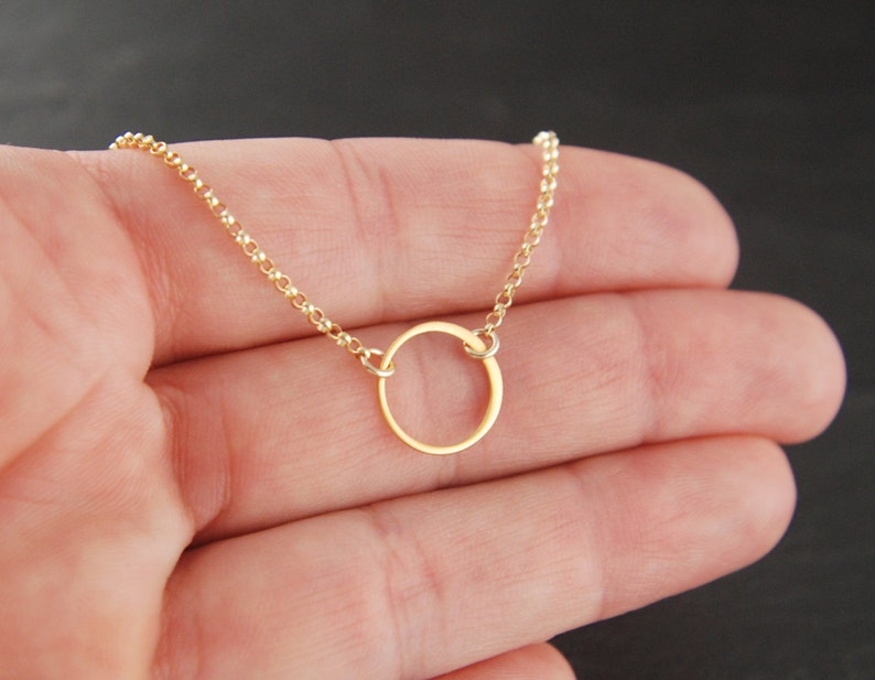 Small gold circle link and gold filled necklace tiny ...