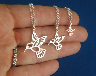 Sterling Silver Hummingbird Charm Necklace, Delicate Bird Pendant