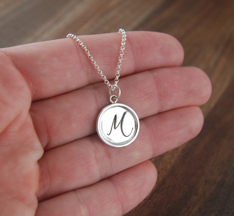 Sterling silver initial pendant necklace hand stamped round Etsy
