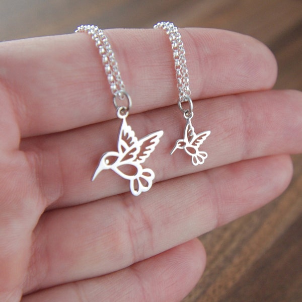 Mother Daughter Sterling Silver Hummingbird Necklaces: Bird Charm Set