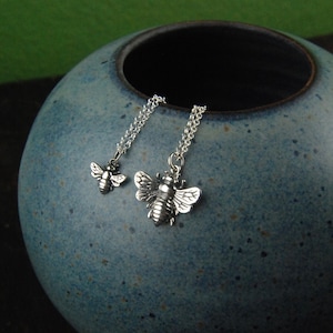 Bee charm necklace in sterling silver, bee pendant, bee jewelry, honey bee, bee charm, silver honey bee, sterling silver bee, bumble bee