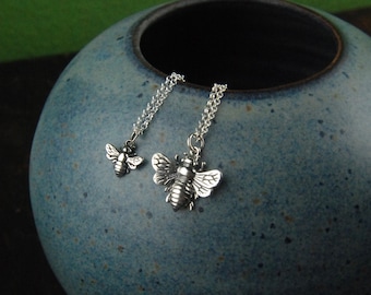Sterling Silver Bee Charm Necklace: Honeycomb Jewelry