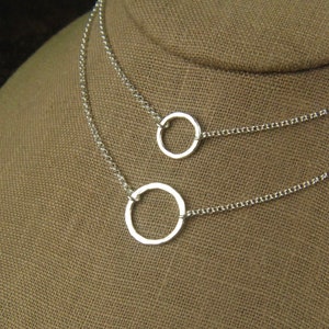 Hammered circle ring necklace in sterling silver, sterling silver ring, hammered ring, circle necklace, hammered jewelry, valentine day