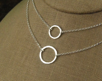 Hammered Sterling Silver Circle Ring Necklace - Eternity Link