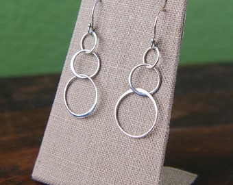 Sterling silver linked circle earrings, interlocking, three rings, entwined circles, infinity, fashion earrings
