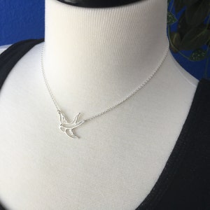 Small sterling silver bird in flight necklace, swallow, bird pendant, sparrow, bird necklace, bird charm, silver bird necklace image 2