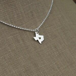 Texas state charm with heart necklace in sterling silver, heart of Texas, lone star state, cowboy, state of Texas, western, Texas necklace image 4