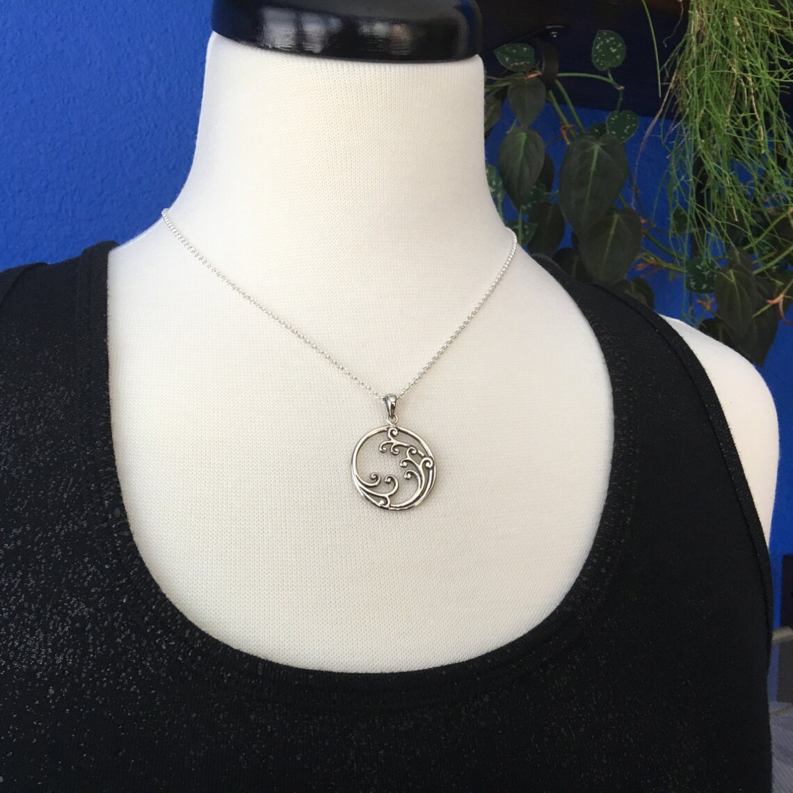 Sterling silver wave pendant necklace in sterling silver Etsy