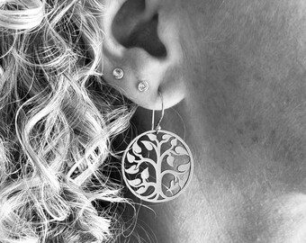 Large Sterling Silver Tree of Life Pendant Earrings