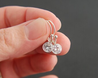 Sterling Silver Cubic Zirconia Drop Earrings: Bezel Set Bridal Jewelry